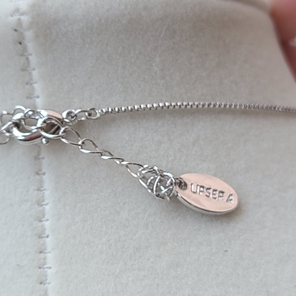 UPSERA Graduated Crystal Necklace - Rhodium Plated - Blue Statement Necklace - Picture 5 of 5